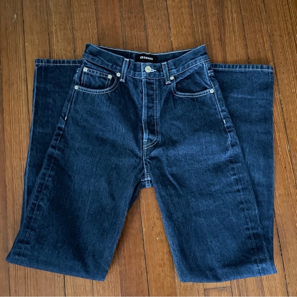 EB Denim High Rise Straight Jeans in Midnight Indigo Blue White Contrast Stitch - Picture 6 of 8